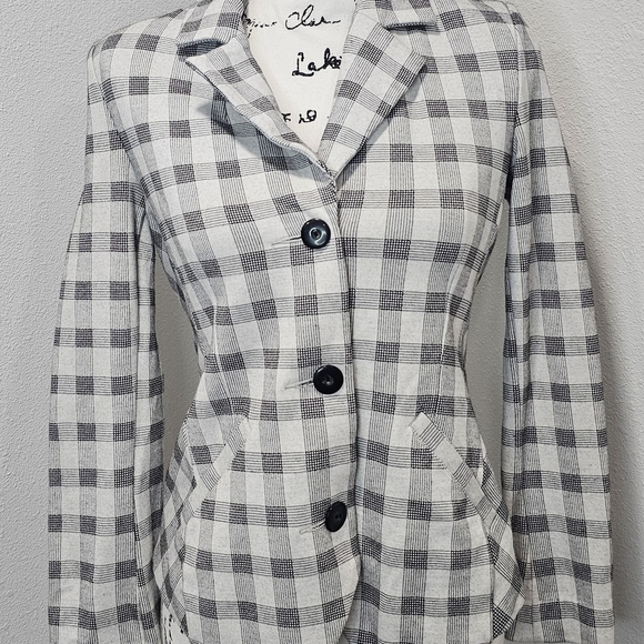 Cabi #5292 Valentina Plaid Black Gray Notch Collar Blazer Jacket Size 0 - Picture 1 of 16